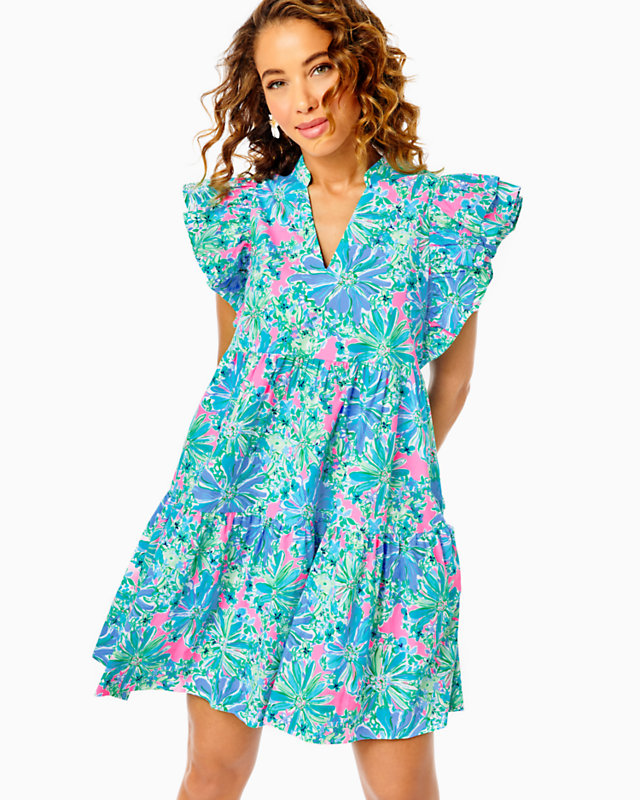 Aldena Ruffle Sleeve Cotton Dress