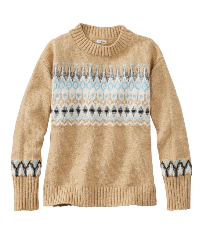 Women's Cotton Ragg Sweater, Crewneck Fair Isle