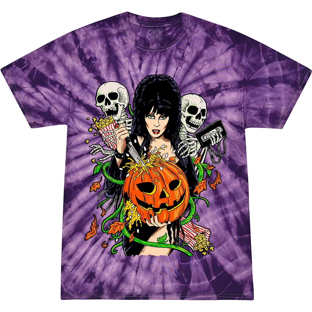 ELVIRA: CREEPY CARVER - T-SHIRT (PURPLE TIE DYE)