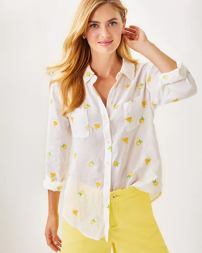 Sea View Linen Button Down Top