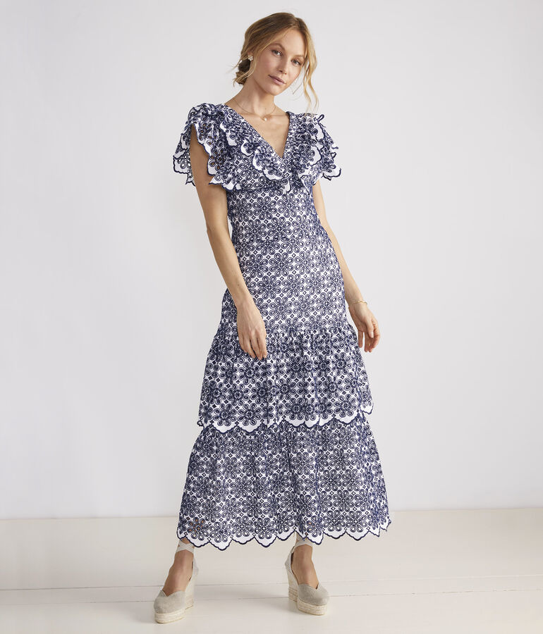 Kentucky Derby Eyelet Ruffle Maxi Dress