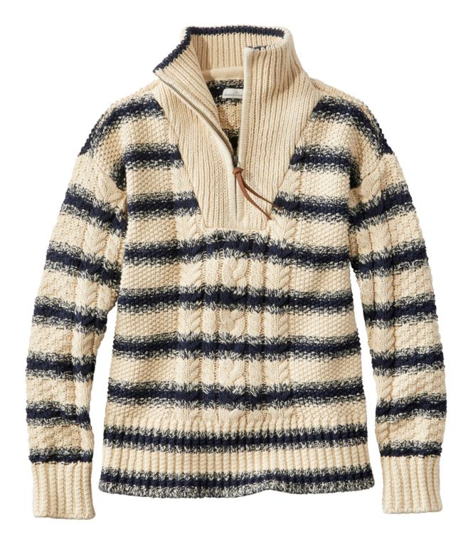 Women's Signature Cotton Fisherman Quarter Zip Sweater Stripe