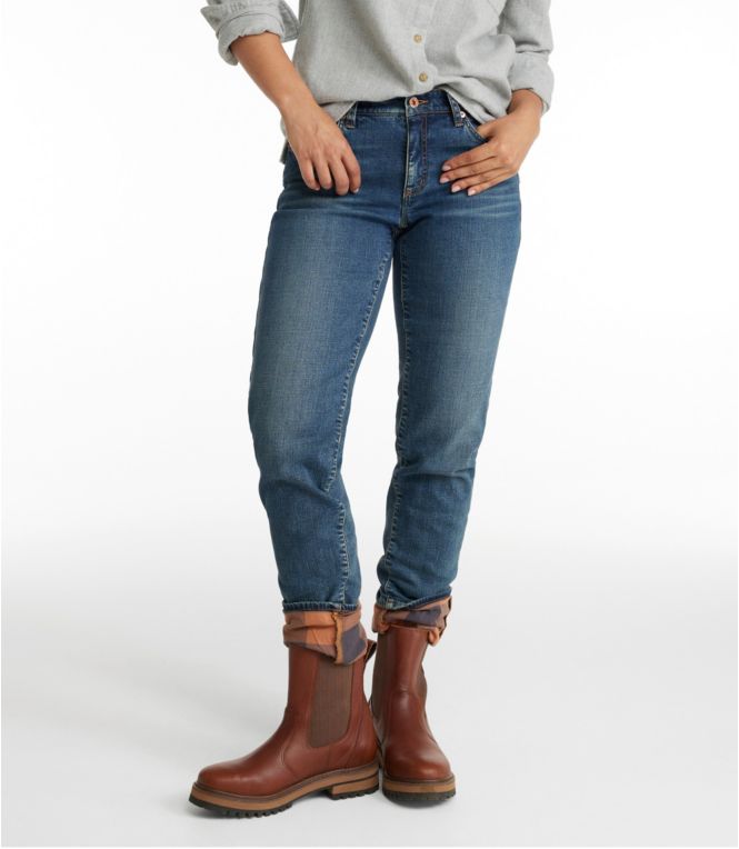 Women's Signature Lined Boyfriend Jeans, Low-Rise Straight-Leg Flannel-Lined