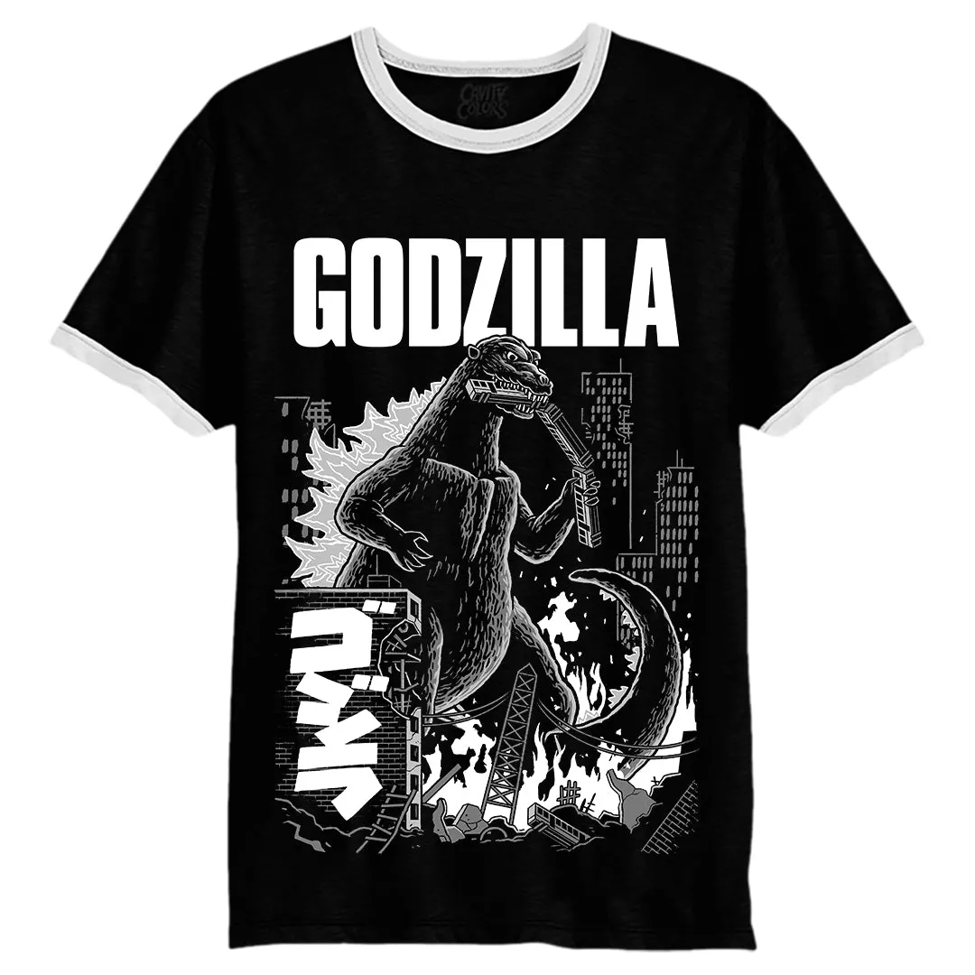 GODZILLA: NIGHT OF FIRE - RINGER T-SHIRT (GLOW IN THE DARK)