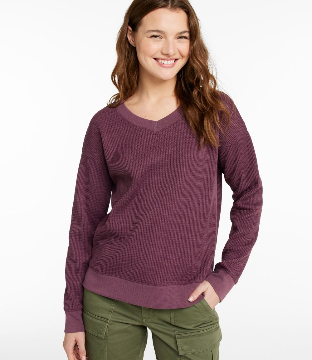 Women's Birchwood Brushed Waffle Top, V-Neck