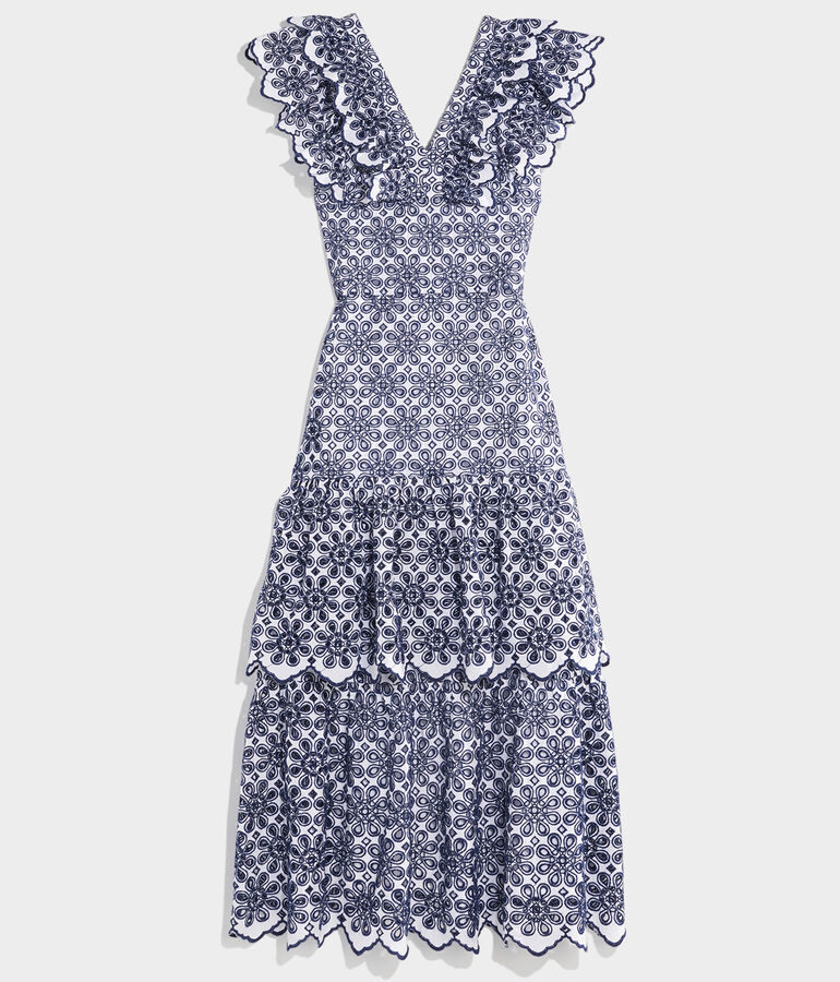 Kentucky Derby Eyelet Ruffle Maxi Dress
