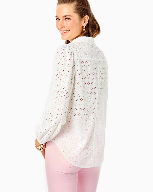Sea Breeze Eyelet Button Down Top